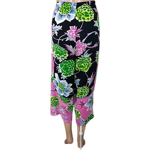 Floral Patchwork Wide Leg Pants M Hippie Artsy Boho Chic Fairy Flowy Drawstring - Picture 4 of 16